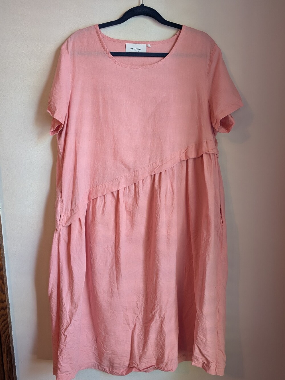 Meomua Light Pink Short Sleeve 100% Linen Dress